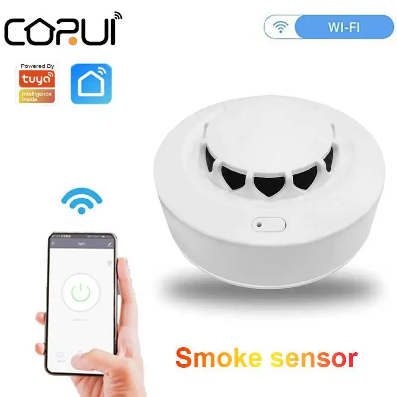 

Датчик дыма CORUI Tuya, беспроводной смарт-детектор дыма с Wi-Fi и управлением через приложение