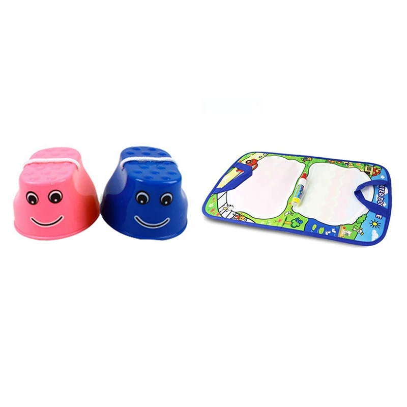 

2 Pcs Children's Stilts Toys Balance Exercise Fun Sports Toys & 1 Pcs Doodle Water Drawing Mat Painting With Magic Pen