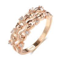 romantic luxury crystal flower rings natural zircon top quality 585 rose gold rings for women bride wedding jewelry