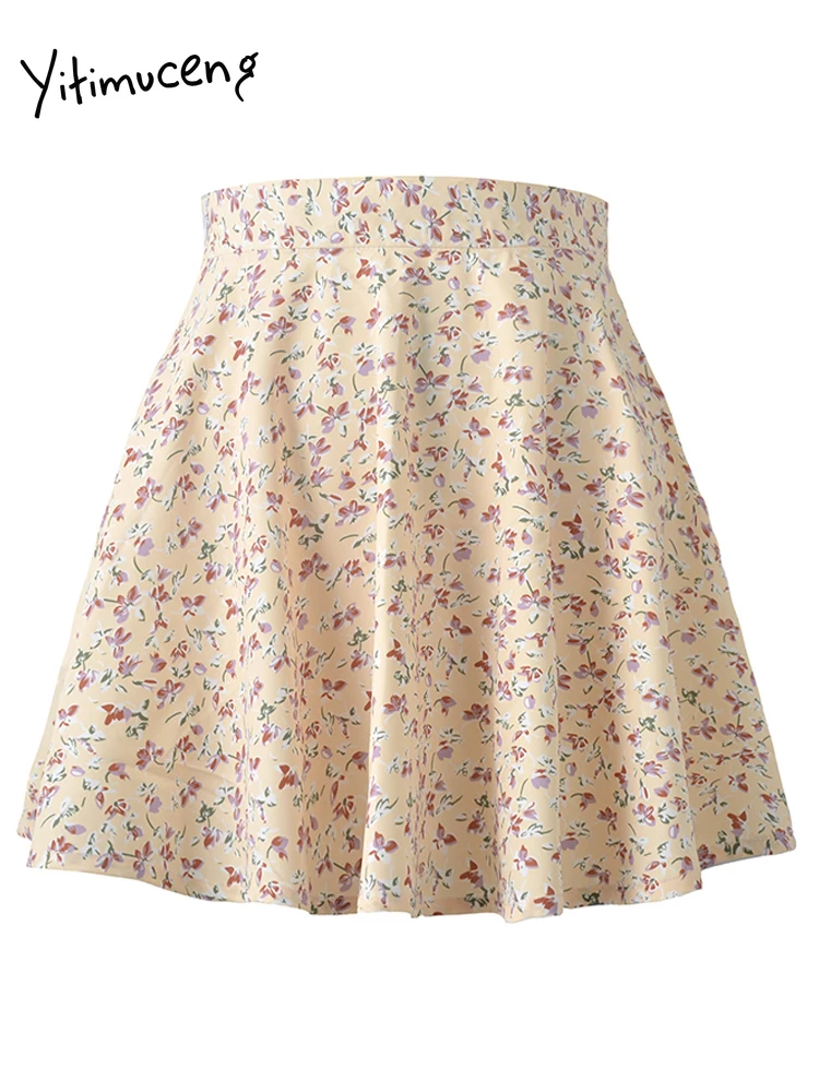 Женская мини-юбка с высокой талией желтая шифоновая трапециевидная юбка на