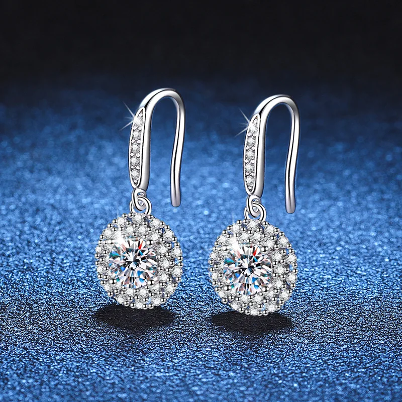

Real 1CT Moissanite Drop Earrings for Women 925 Sterling Silver D VVS1 Lab Diamond Dangle Earrings Pass Tester with Gra Gift