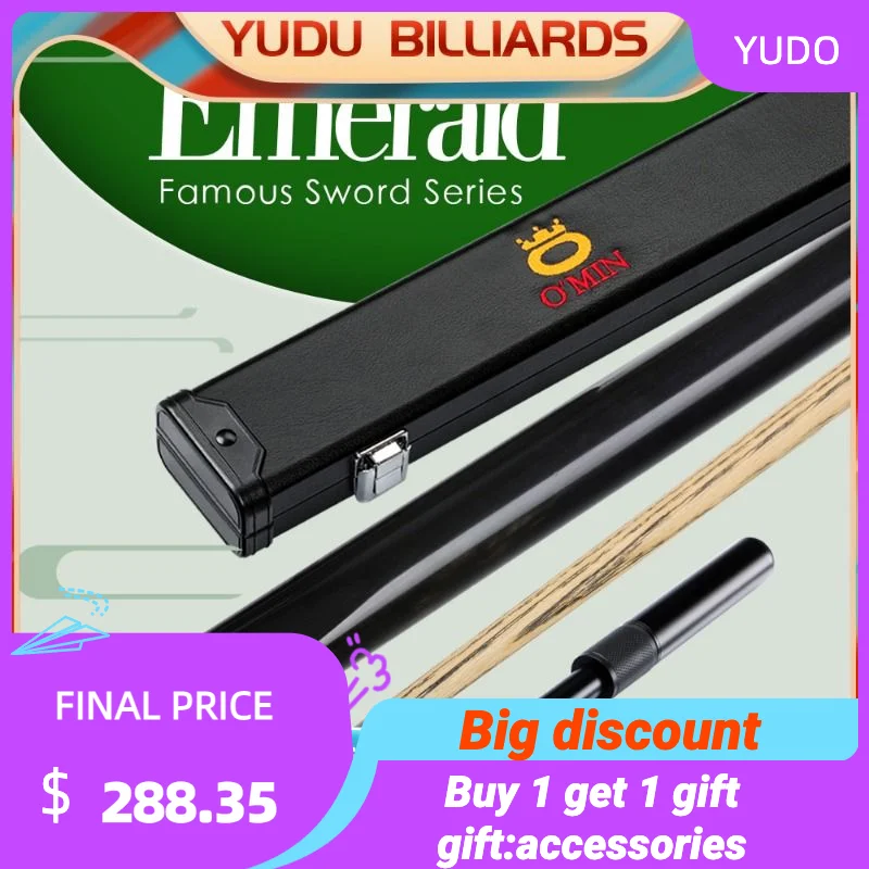 

O'MIN Emerald Snooker Cue 3/4 9.5mm Tip with Case with Extension Top ebony Butt High-end Professional Billiard For Black 8