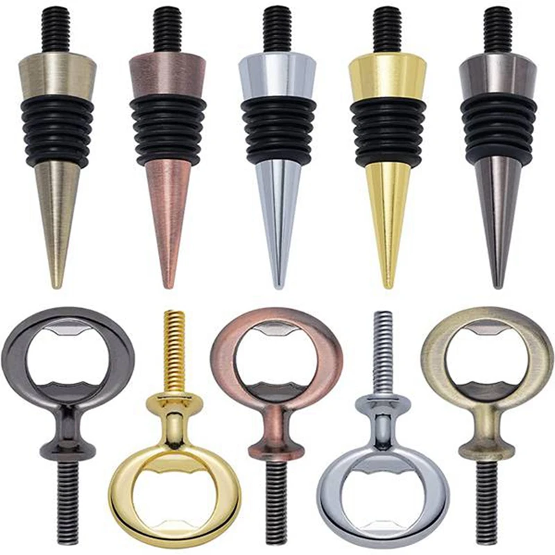 

5Pcs Metal Wine Stopper And 5 Pcs Stainless Steel Bottle Opener Chrome Bottle Stopper Bottle Opener Inserts Set Hardware