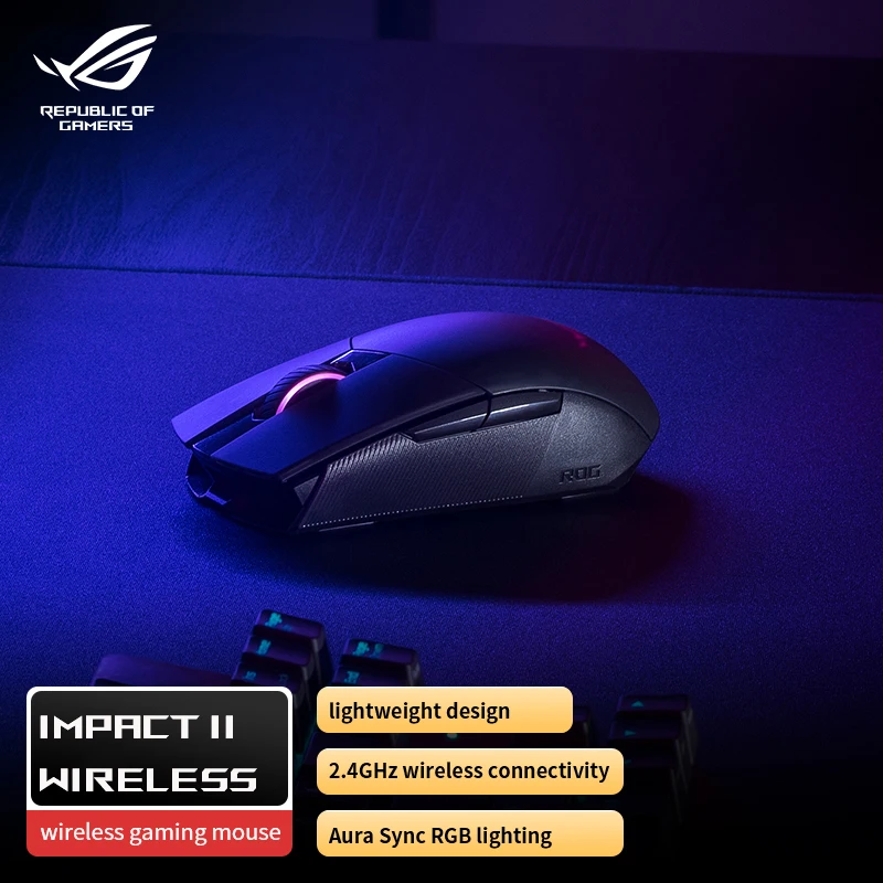 

Беспроводная игровая мышь ASUS ROG Strix Impact II, 16000 DPI, RF, 2,4 ГГц/Проводная, USB, Двойное Подключение, беспрецизионная, синхронизация Aura, RGB