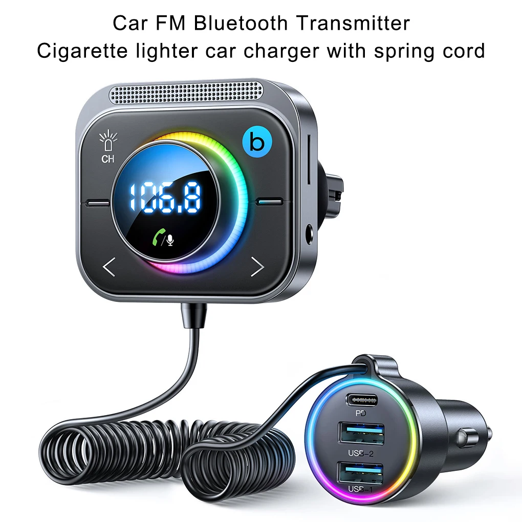 

Player Fast Charging Vent Bass Wireless Lamp Calling Hands-Free FM Card Car Adapter Ports Modulator Transmitter