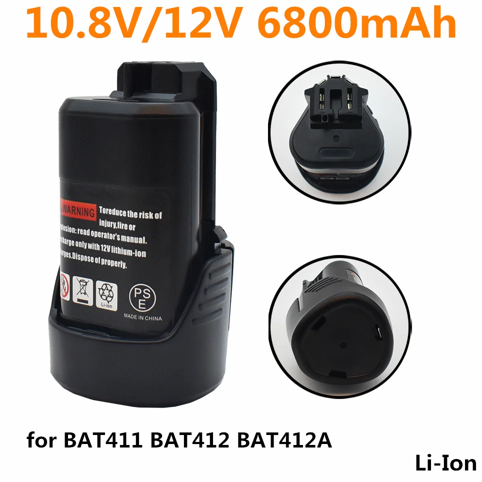 

Latest 10.8V/12V 6800mAh Li-ion Rechargeable Power Tool Battery for Cordless Electric Screwdriver BAT411 BAT412 BAT412A