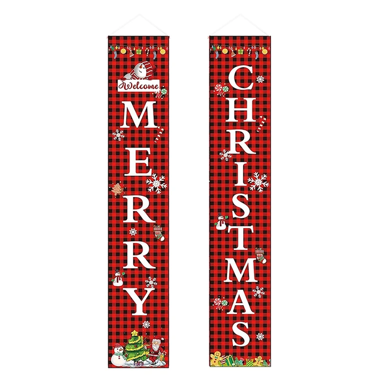 

Merry Christmas Banner Christmas Porch Sign Red Buffalo Plaid Christmas Banners For Indoor Outdoor Front Door