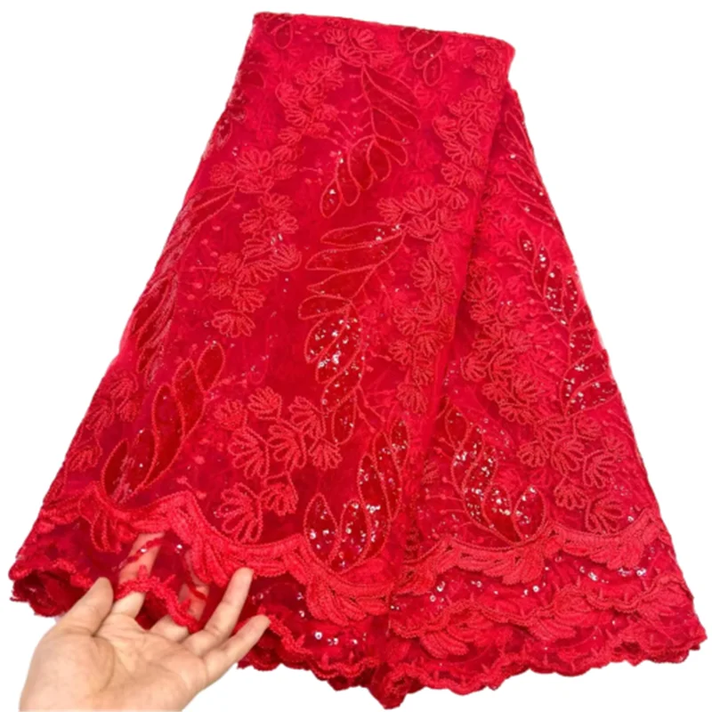 

Африканская кружевная ткань 2023, новейшая красная индийская сари, ткань высокого качества, тюль, 3D блестки, кружевная ткань для свадебного платья