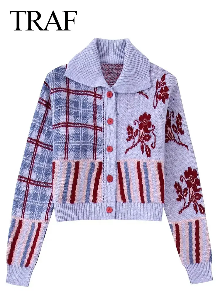 

Женский жаккардовый Кардиган с длинным рукавом, с воротником с лацканами