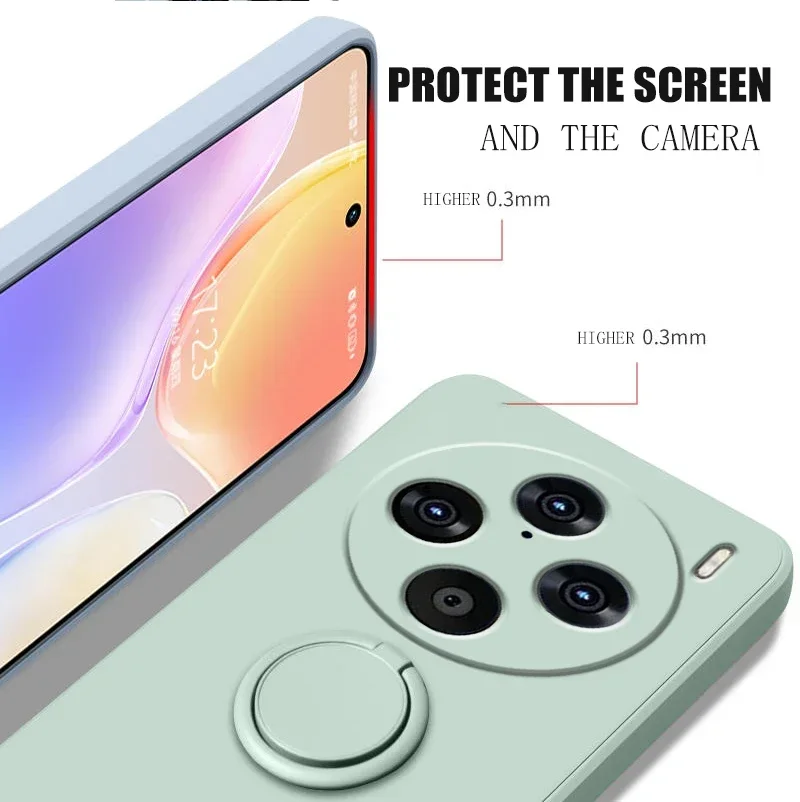 Для Vivo X200 Pro mini жидкий силиконовый чехол-подставка с кольцом для Vivo X200 Ultra X100 X90 Pro Plus, держатель для ремешка, защитный чехол (art.: 3920ca5bc4d72) - 3920ca5bc4d72