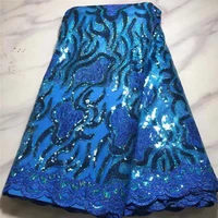 5yards blue african net lace fabric with sequins 2022 high quality french tulle lace nigeria material for wedding dress 2p220