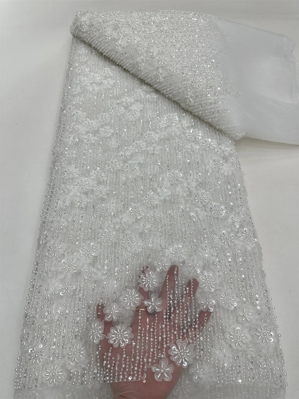 African Light Luxury Tulle Lace Fabric 5yards 2024 New High Quality Nigerian Sequins Beads For Sew Wedding