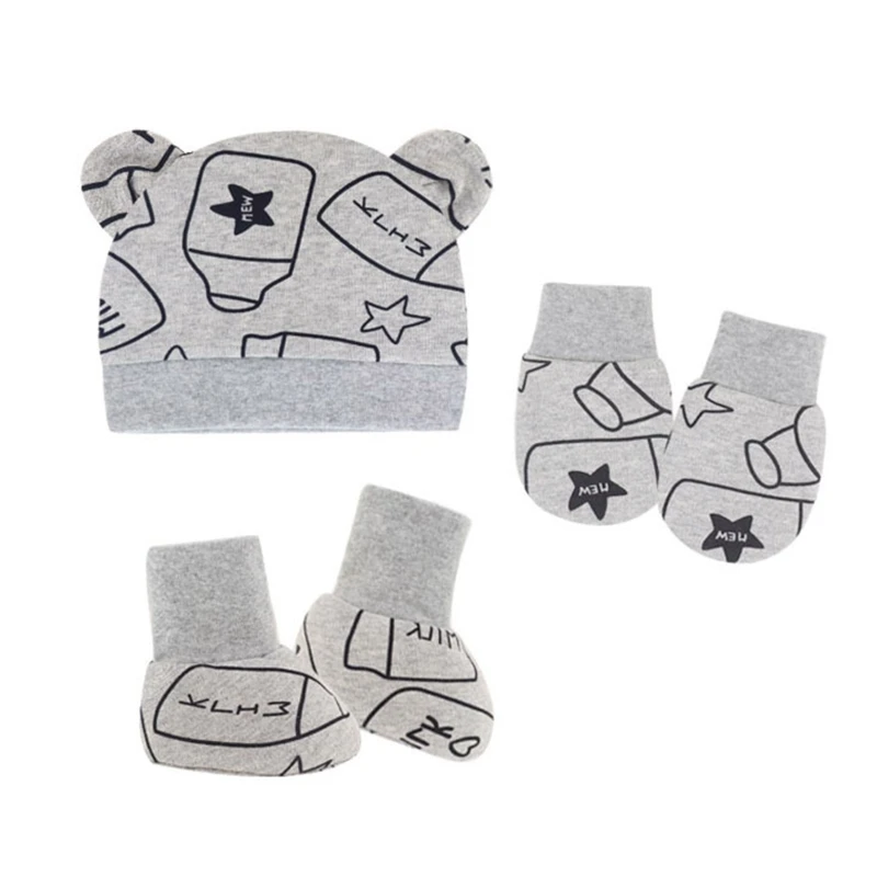 

1 Set Baby Anti Scratching Gloves Cute Ears Hat Foot Cover Set Soft Cotton Newborn No Scratch Mittens Socks Beanies Cap Nightcap