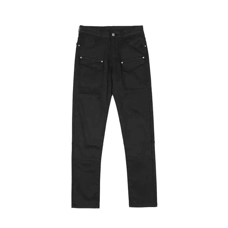 Men's Jeans American High Street Slim Fit Small Feet Coated Black Casual Jeans Men's and Women's Pants Y2k Pants Ins Hot Sale