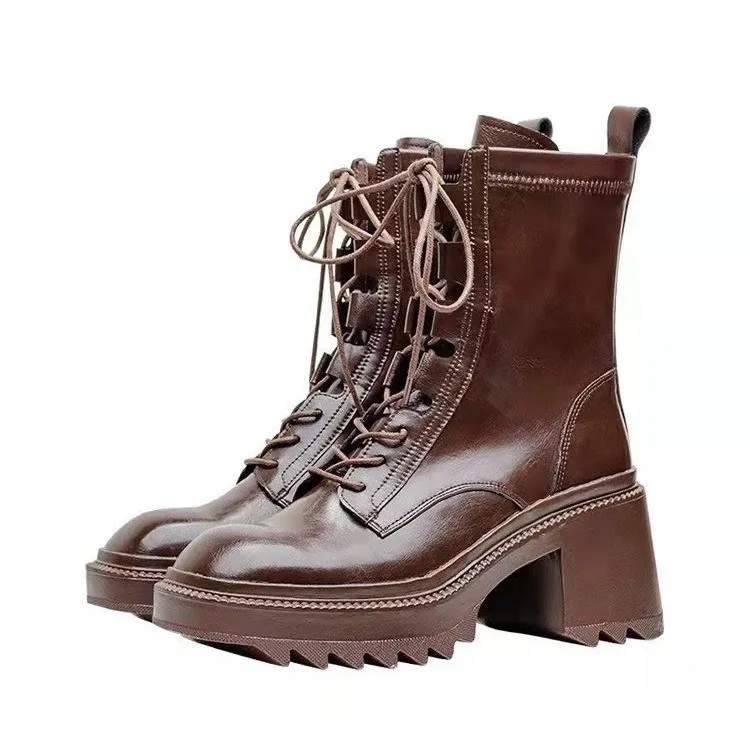 

Женские ботинки, Нескользящие модные ботинки на толстой подошве, женская обувь, короткие ботинки в стиле ретро, женская зимняя обувь на шнур...