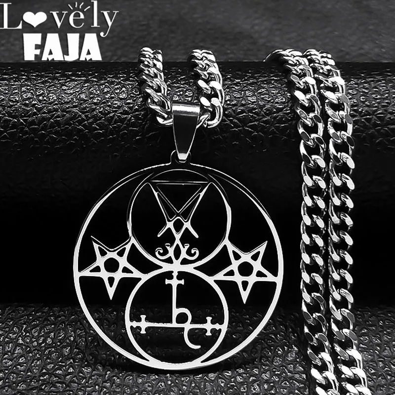 

Sigil of Lucifer Church Satan Lilith Double Seal Necklace Demon Satanic Stainless Steel Pentagram Amulet Necklaces Jewelry N6218