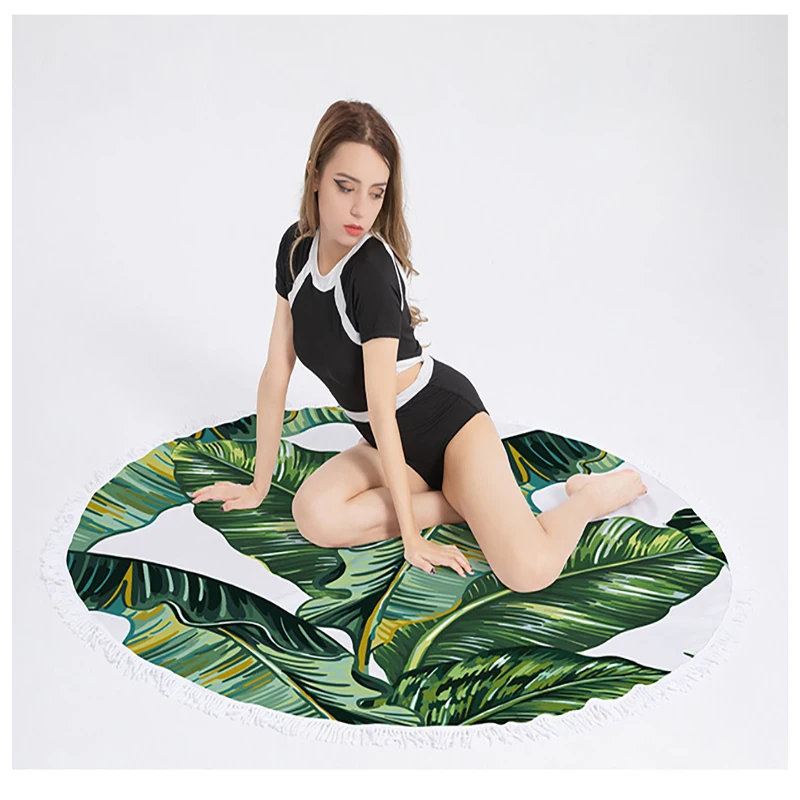 

Большое круглое пляжное полотенце с тропическим принтом, 150 см, быстросохнущее одеяло для йоги, плавания, серфинга, пляжное полотенце, банное полотенце