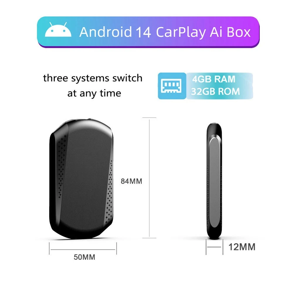 

Коробка преобразования взаимосвязанной машины AIBOX Android 14 Wireless CarPlay Android Auto 3-в-1 4 + 32G USB/Type-C Bluetooth WIFI