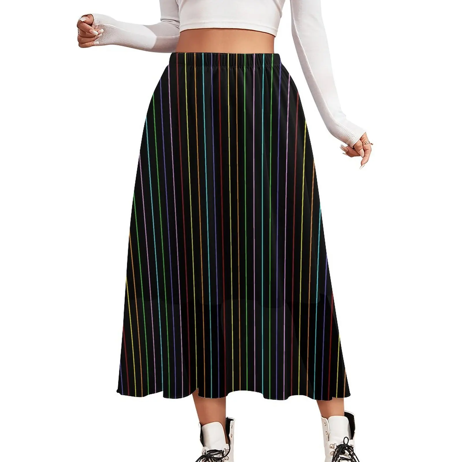 

Rainbow Striped Skirt Colorful Lines Kawaii Boho Skirts Summer Fashion Elastic Waist Chiffon Custom Oversized A-line Skirt