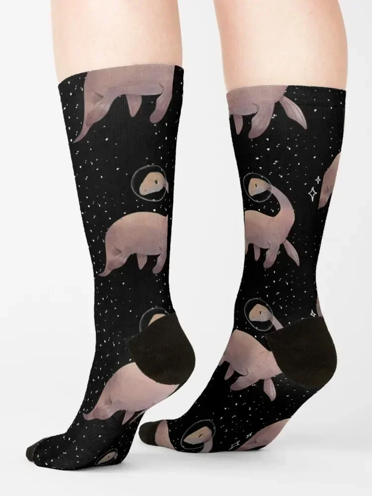 Милые акварельные плезиозавры в космосе носки рождественские подарки