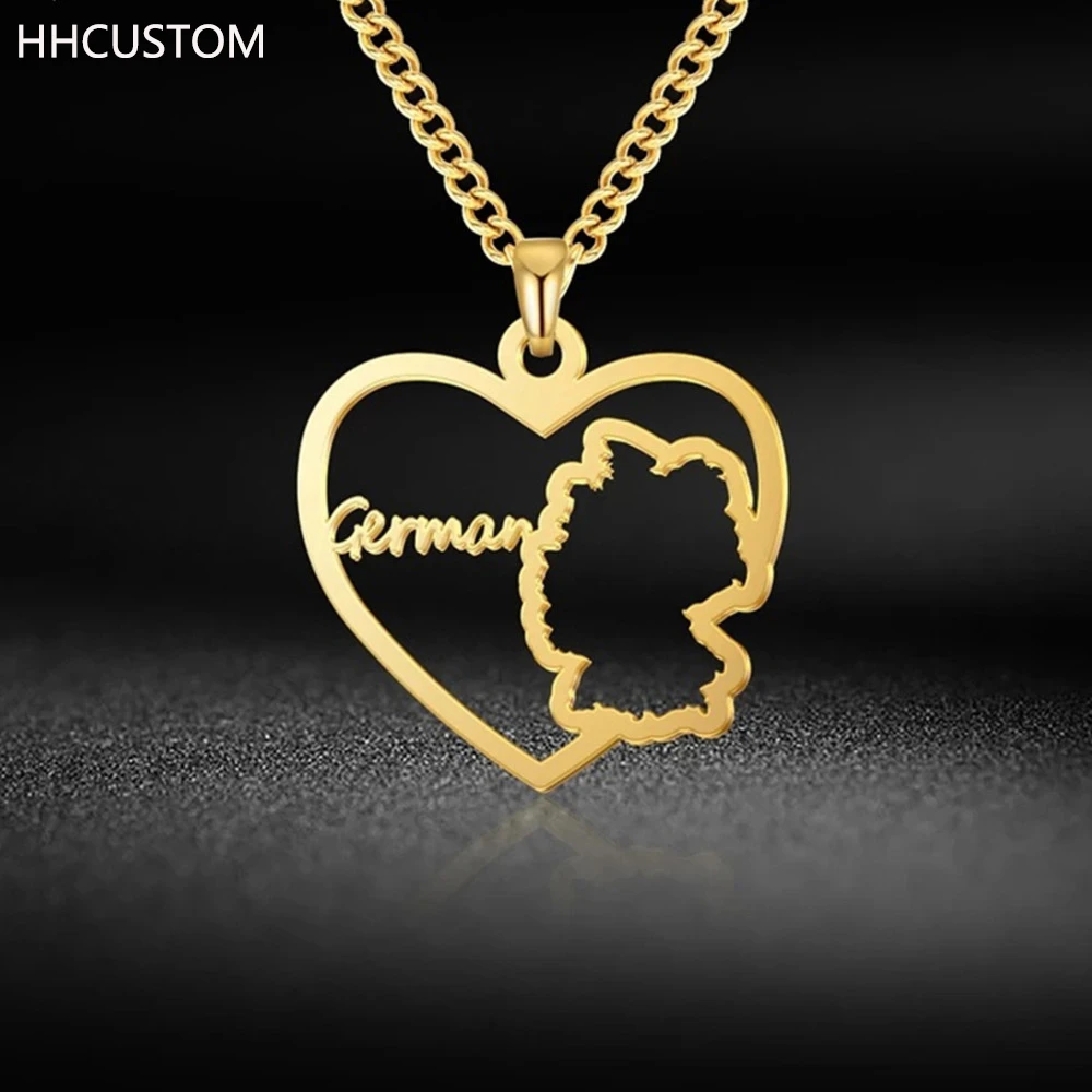 

HHCUSTOM Custom Germany Map Necklace With Heart Personality Stainless Steel Name Hollow Pendant Unisex Jewelry Anniversary Gift