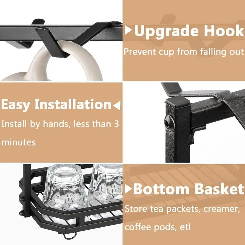 Подставка для кофейной чашки 2-уровневая подставка кружки с 14 крючками