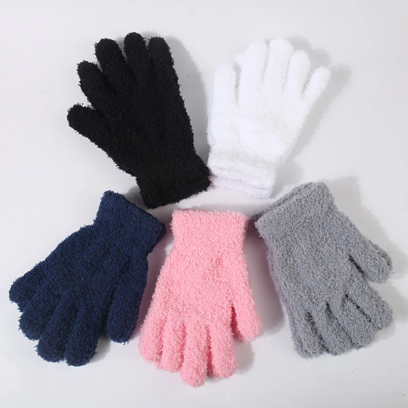 

New Fashion Kids Thick Knitted Gloves Warm Winter Children Stretch Mittens Boy Girl Infant Solid Guantes Split Finger Gloves