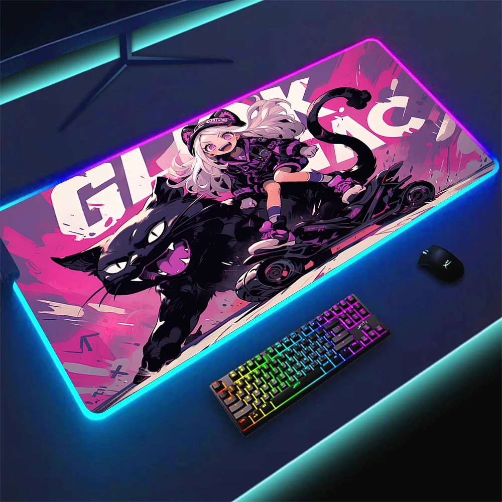 Большой коврик для мыши с RGB-подсветкой Женский игровой клавиатуры рисунком