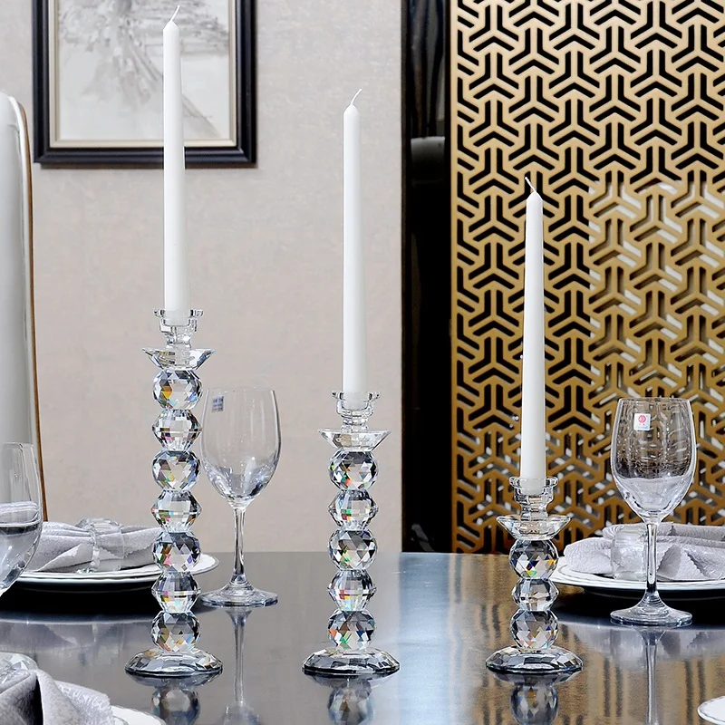 

Crystal Glass Candleholder Romantic Wedding Table Candleholder Desktop Arrangements Crystal Candelabra Centerpiece for Wedding
