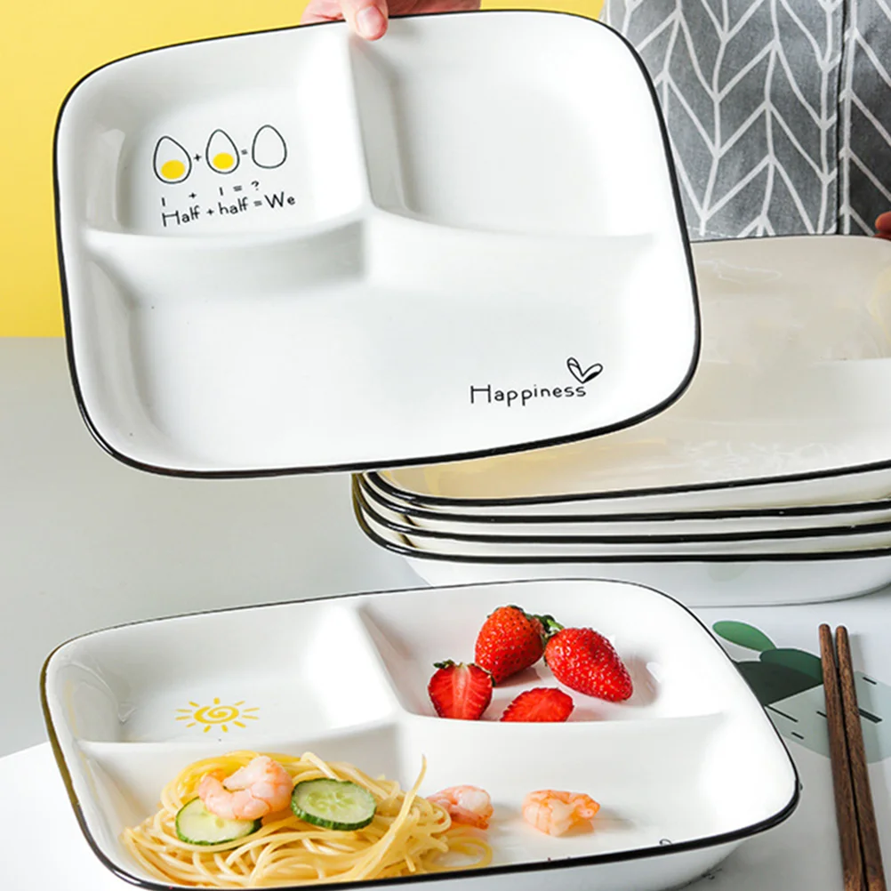 

Divided Plates for Kitchen Ceramic Dinner Compartment Reusable Lose Weight Sectioned Food Serving Tray Ceramics