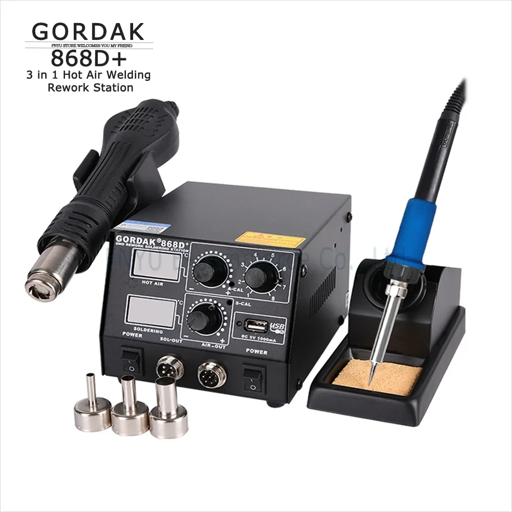 

GORDAK 868D + 3в1 Стол для сварки горячим воздухом Двойная цифровая паяльная станция с электрическим утюгом USB-зарядка для ремонта печатных плат IC Инструмент для пайки