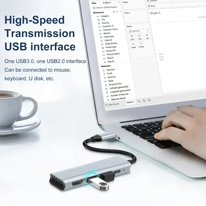 Док-концентратор Type-c + USB3.0 USB2.0 Pd Концентратор четыре в одном 4k подходит для Macbook