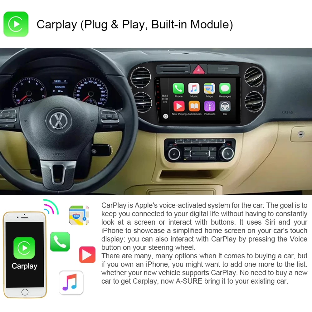 JUNHUA беспроводное CarPlay 9 'ɺndroid 11 автомобильное радио 8 ядер 3 + 32 ГБ 4G-LTE SIM GPS Navi