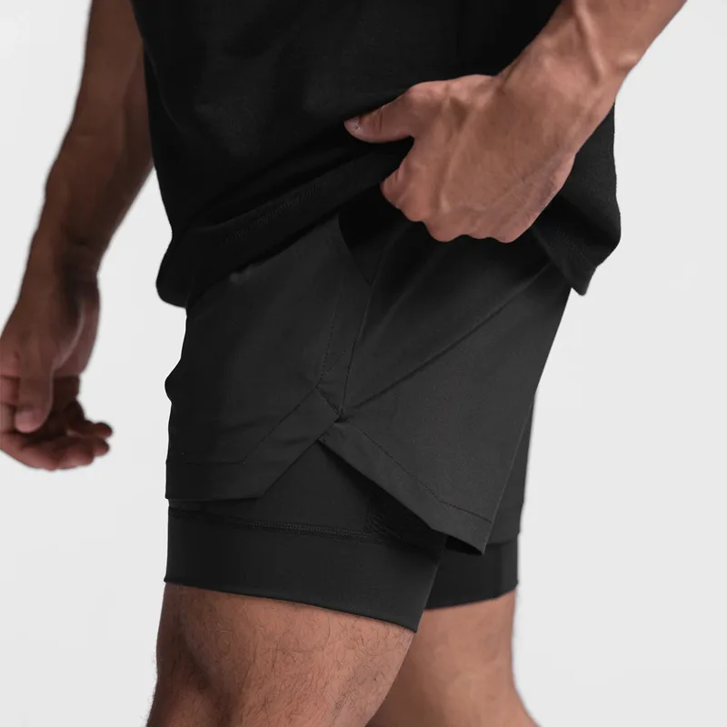 2022 new BreathableDouble layersport  shorts Gyms Fitness Bodybuilding Workout Quick Dry Beach 2 In 1 Shorts Male Running shorts