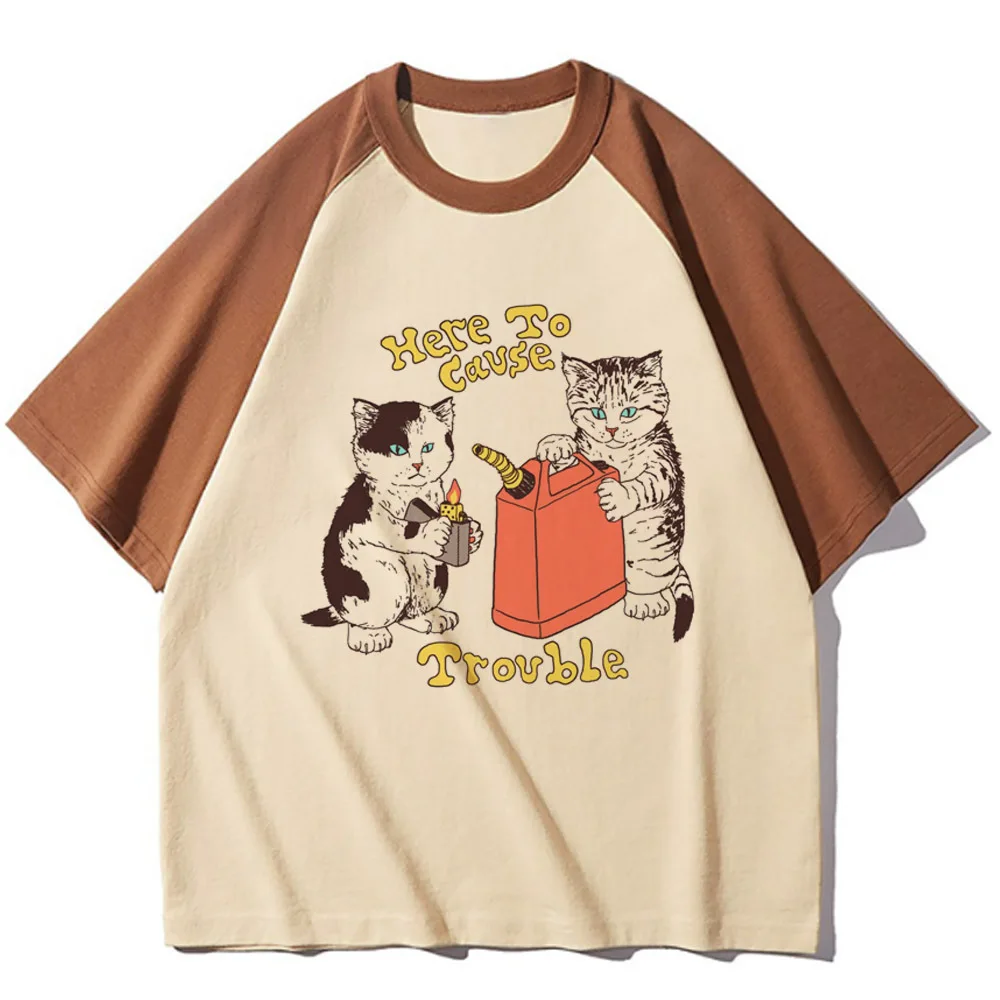 Funny Cat top tees female women University Psychedelic aesthetic Gothic 80s tshirt harajuku graphic