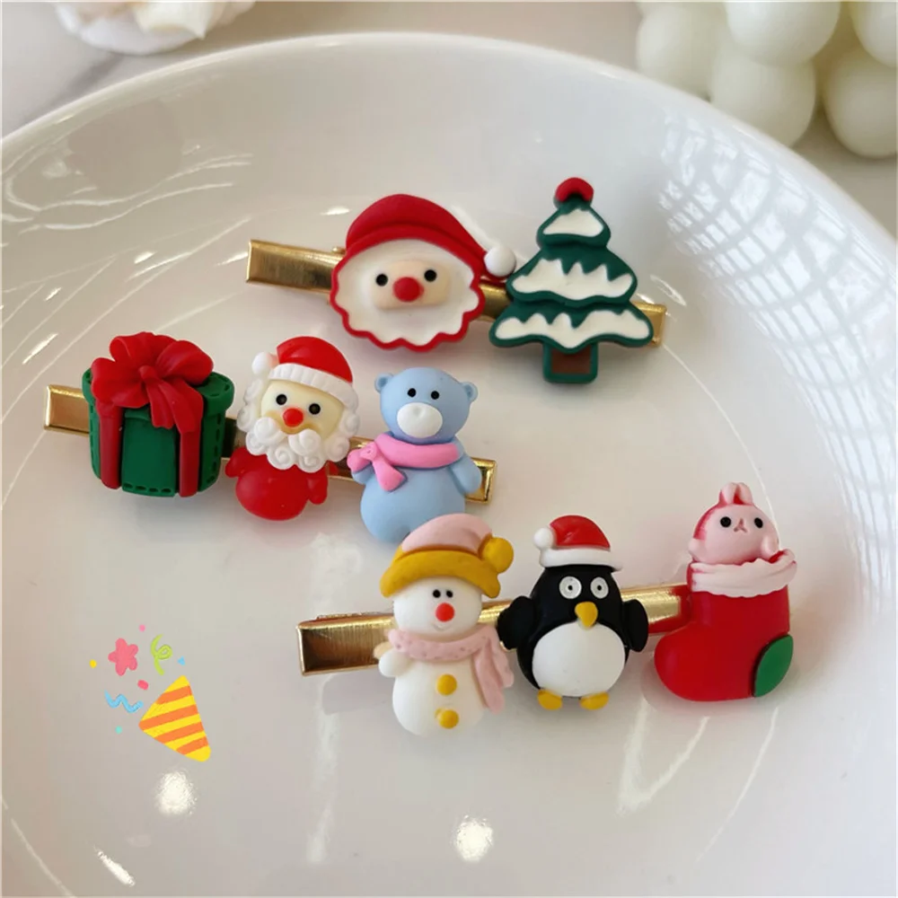 

Cartoon Cute Christmas Hair Clip Fashion Snowman Santa Claus Hairgrips Bangs Barrettes Cream Glue Hairpin Woman Sweet BB Clip