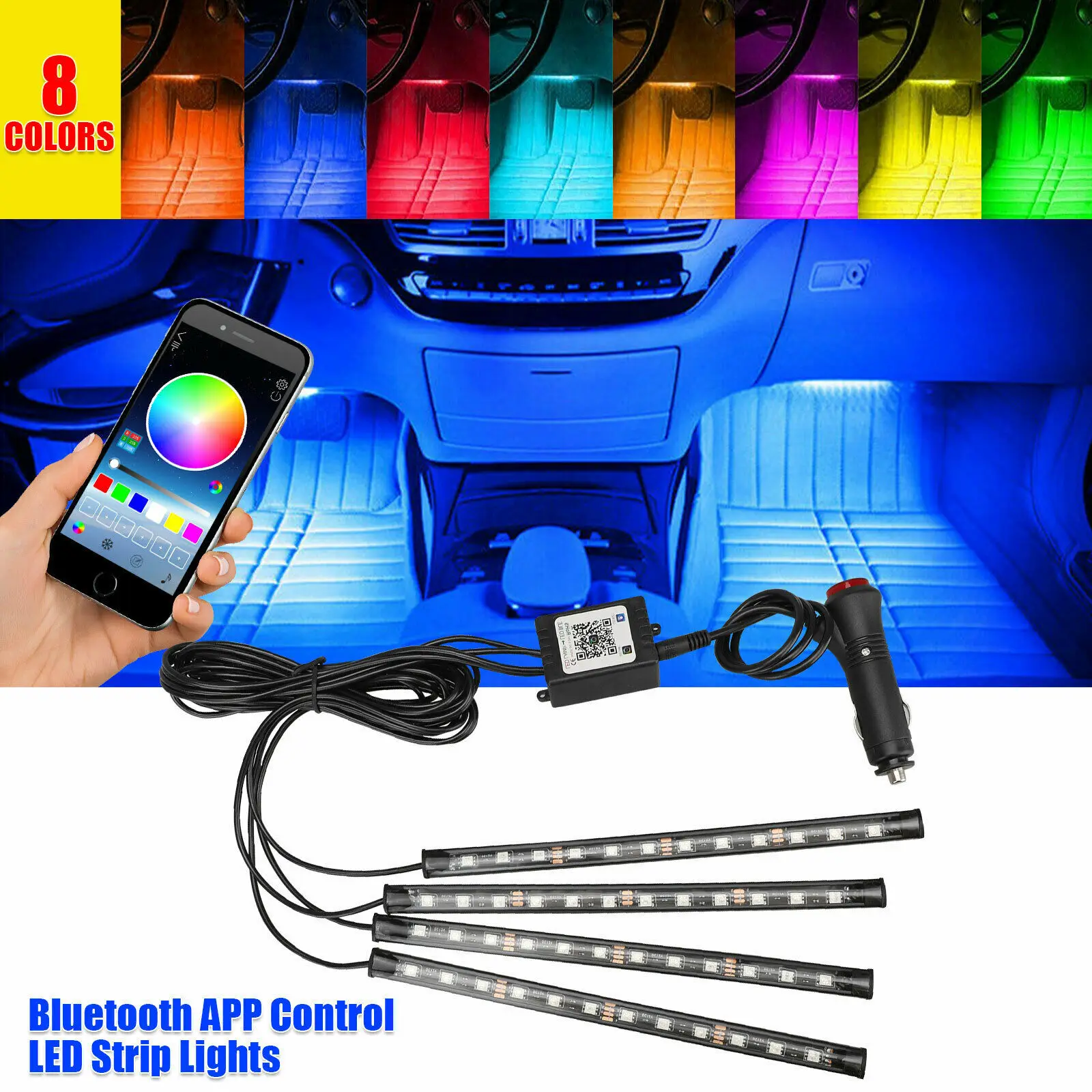 

OKEEN Led Car Foot Ambient Light RGB With USB Cigarette Lighter Music Control App Auto Interior Decorative Atmosphere Lights