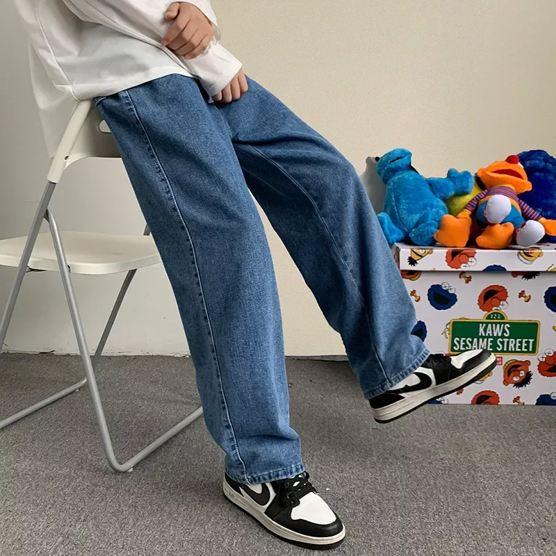 

Autumn New Streetwear Straight Baggy Denim Pants Male Brand Trousers Korean Fashion Men Wide Leg Jeans 2021