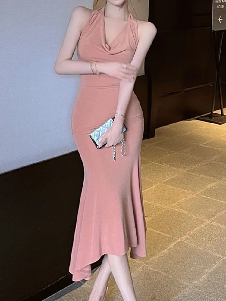 

Лето 2023, элегантное тонкое женское Привлекательное платье на бретелях с открытыми плечами, платье без рукавов со шнуровкой и оборками