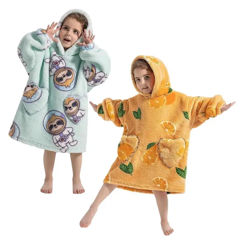 

Kids Blanket Hoodie Oversized Blanket Hoodie for Kids Wearable Comfy Wearable Blanket with Long Sleeves Pattern Hooded Blanket