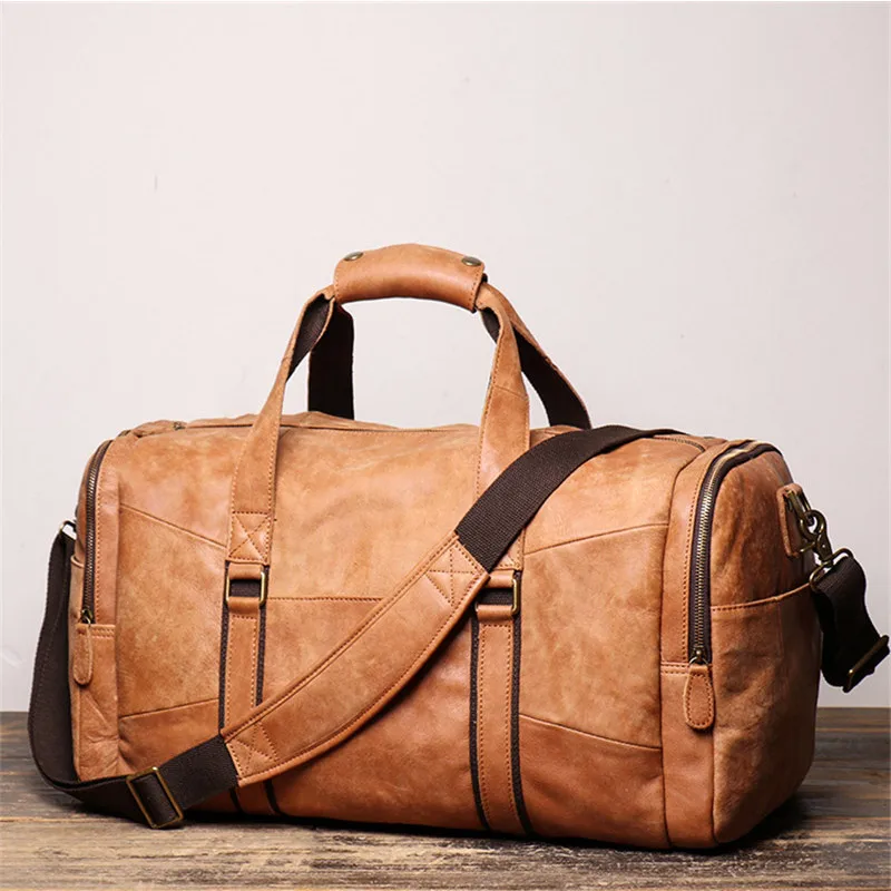 Fashion Men's Leather Travel Bag Top Layer Cowhide Large Capacity Travel Bag for Men Duffle Bag Male Business Handbag Briefcase
