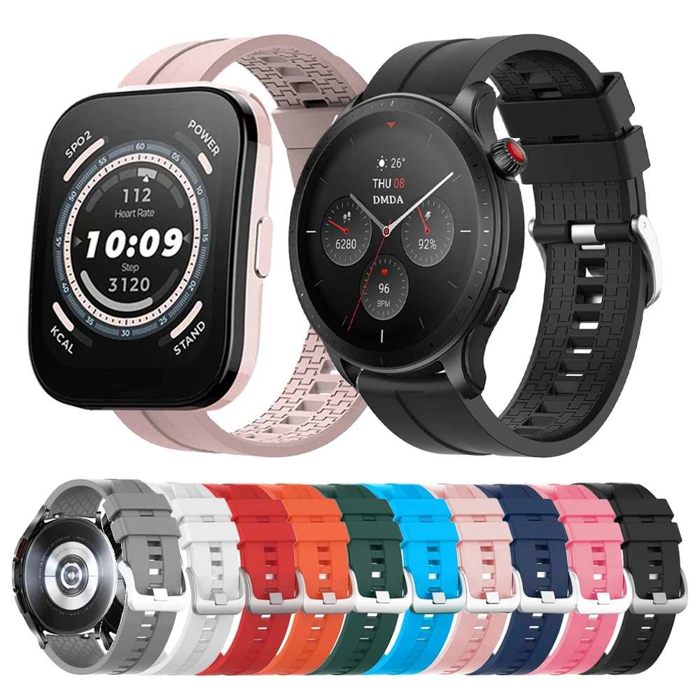 Ремешок силиконовый для Huami Amazfit мягкий браслет GTR 4 3 Pro 42/47 мм/GTR 2e/GTS 2 Mini /Bip 5/U 20 22 мм