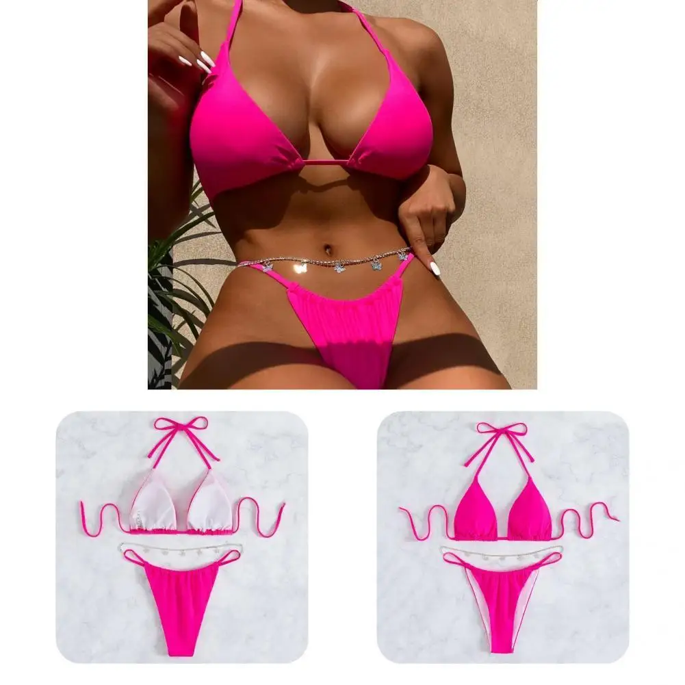 

2 Pcs/Set Chic Swimwear Set Exposed Wireless Solid Color Soft Summer Swimwear Set