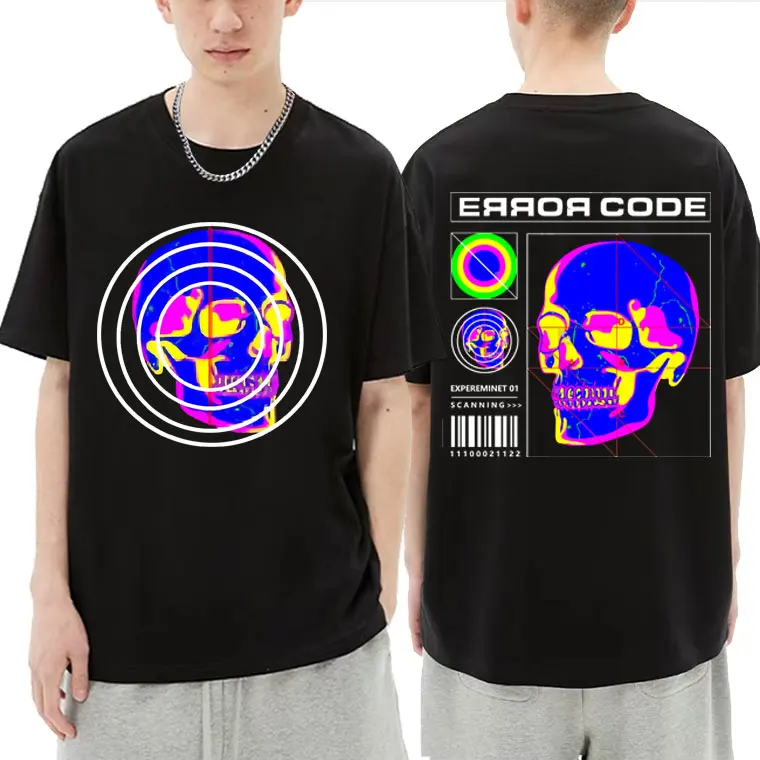 

Skeleton Horror Skull Double Sided Print Tshirt Men Women Oversized T-shirts Man Streetwear Men's Pure Cotton Short Sleeve Tees