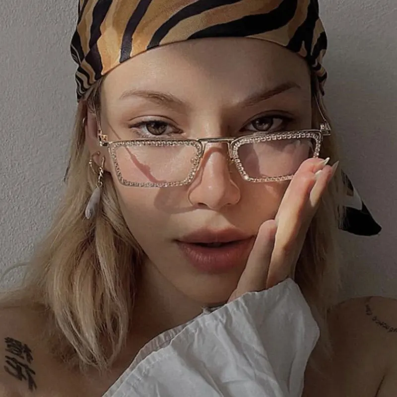 

Очки солнцезащитные женские прямоугольные, модные роскошные брендовые солнечные очки с бриллиантами в стиле ретро, в маленькой оправе