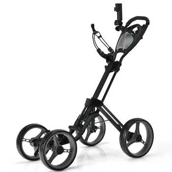 4 Wheel Golf Push and Pull Cart with Adjustable Handle and Foot Brake