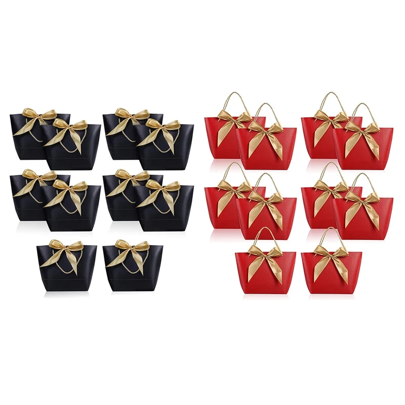 

20 Pcs Gift Bag With Handle Paper Party Favor Bag Present Wrap Snack Bag With Bow Ribbon Present Favor Bags, Black & Red