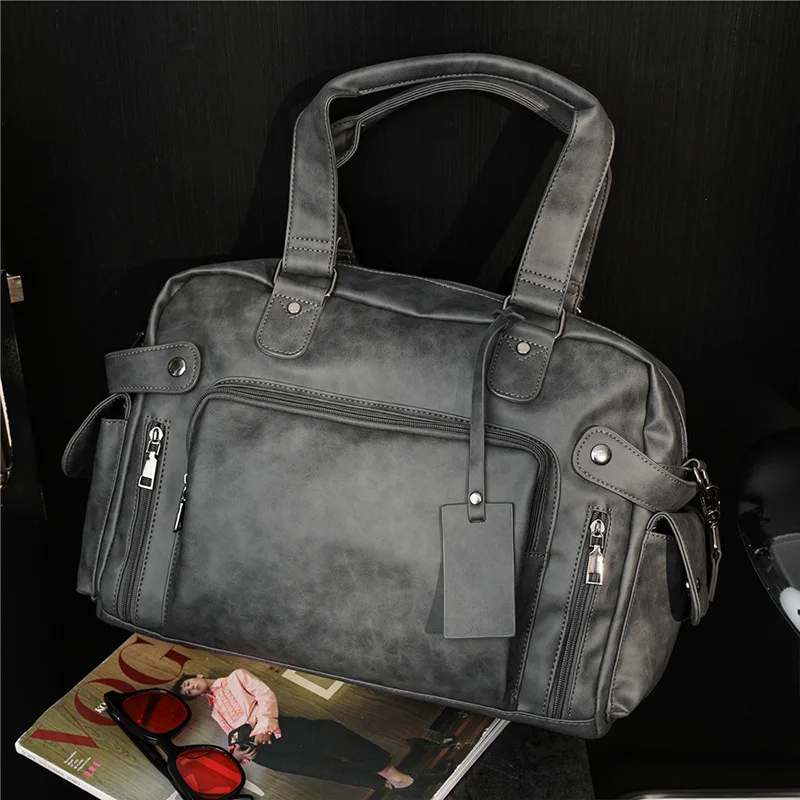 

LEBSGE Fashion Men's High Quality Pu Leather Spots Abrasive Leather Hand Bill of Lading Shoulder Bag Large Capacity Travel Bags