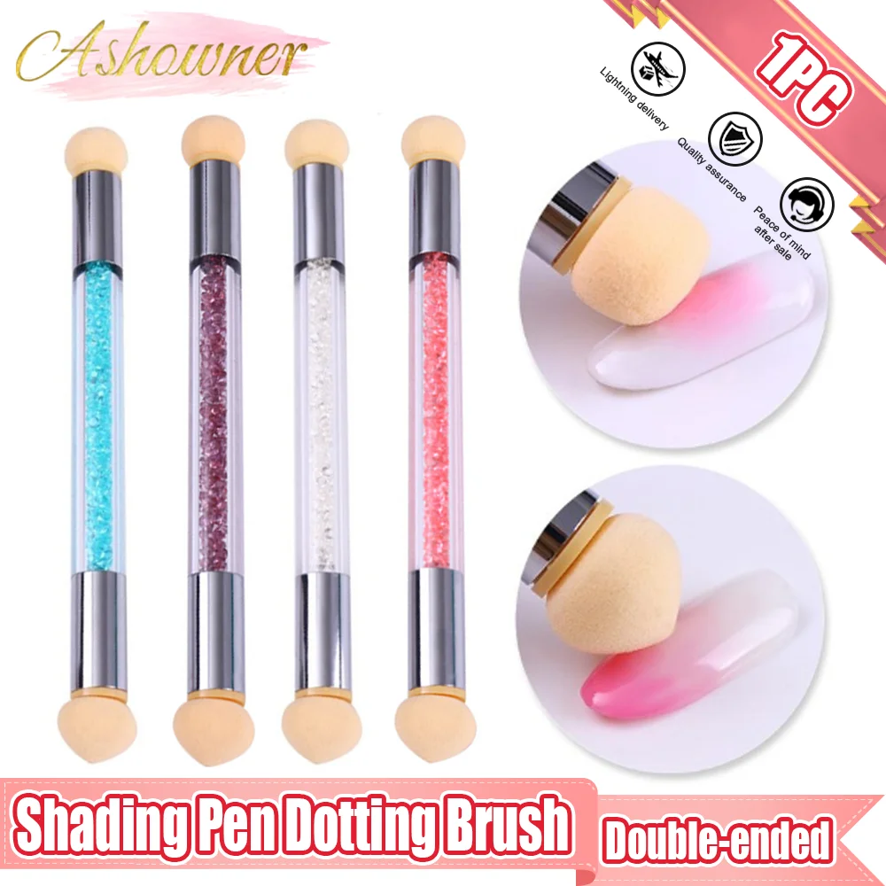 

1 PC Double-ended Gradient Shading Pen Dotting Brush Sponge Head Rhinestone Handle Nail Art Brush Nail Brush Painting Tool