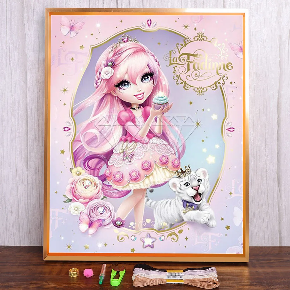 

Cartoon Girl Unicorn Horse Tiger Printed Canvas 11CT Cross-Stitch Embroidery Complete Kit DMC Threads Handicraft Floss